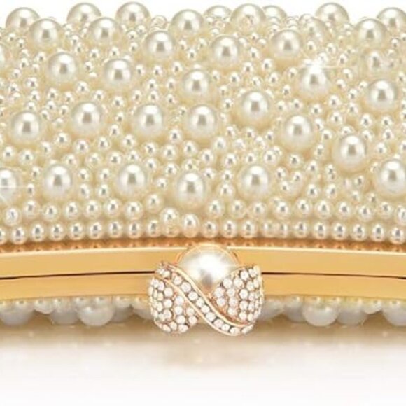 Neiman Marcus Rhinestone Pearl Clutch Crossbody Shoulder Bag - Picture 5 of 5